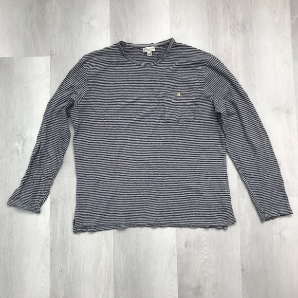 J Crew Knit Goods Mens T Shirt Gray Stripe Long Sleeve Large - Picture 1 of 10